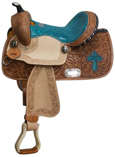 13″ DOUBLE T  BARREL STYLE SADDLE WITH SNAKE PRINT SEAT AND ACCENTS